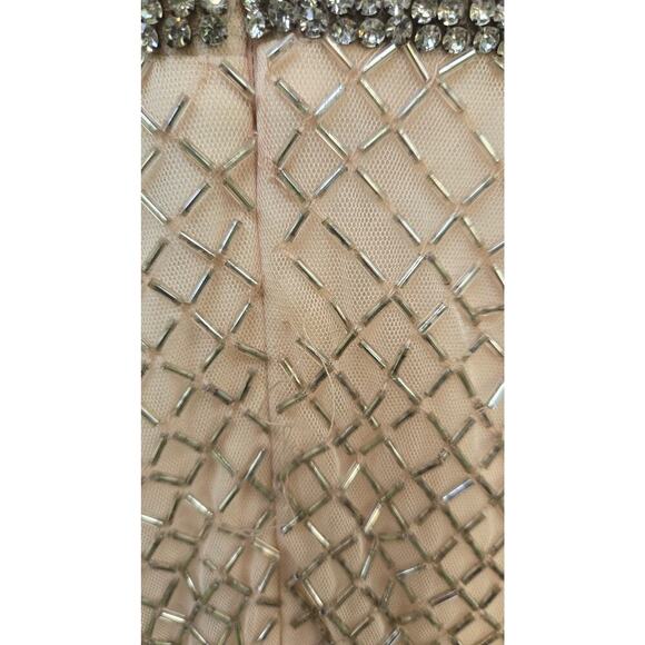 Mac Duggal Beaded Butterfly Sleeve Column Gown - Nude Silver size 10 NWT - Picture 6 of 9